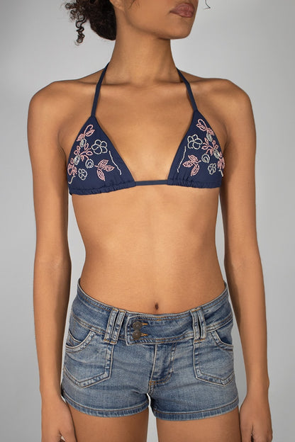 Subdued Top Pick - Triangle bikini top with beaded flower detail