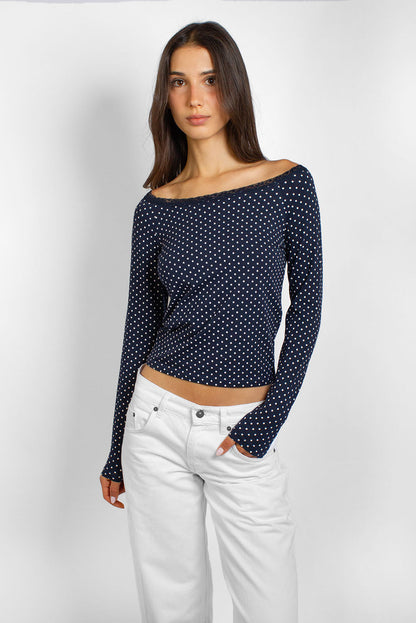 Subdued Smart Buy - T-shirt with a boat neckline and lace