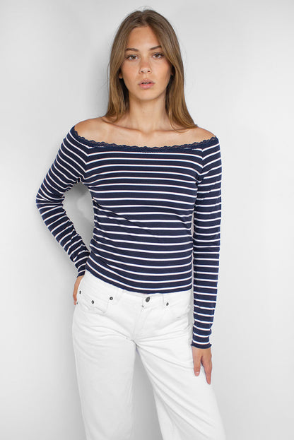 Subdued Recommended - Boat neck T-shirt with lace