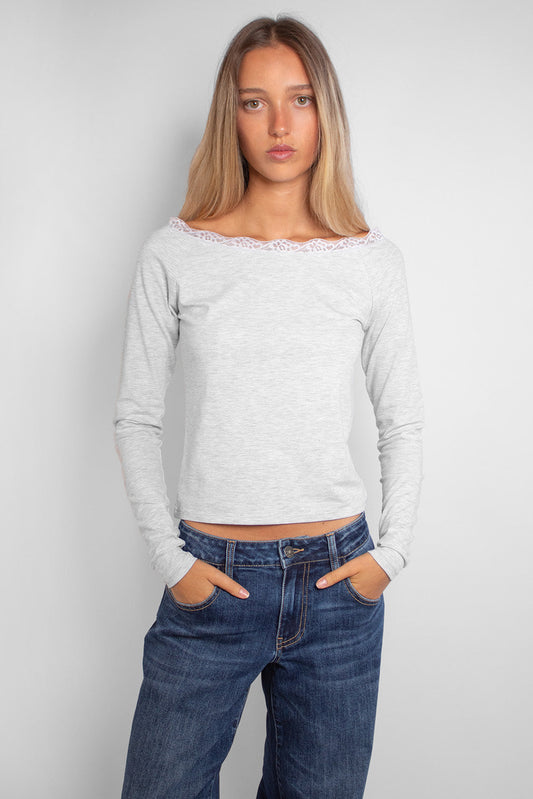 Subdued Premium - T-shirt with a boat neckline and lace